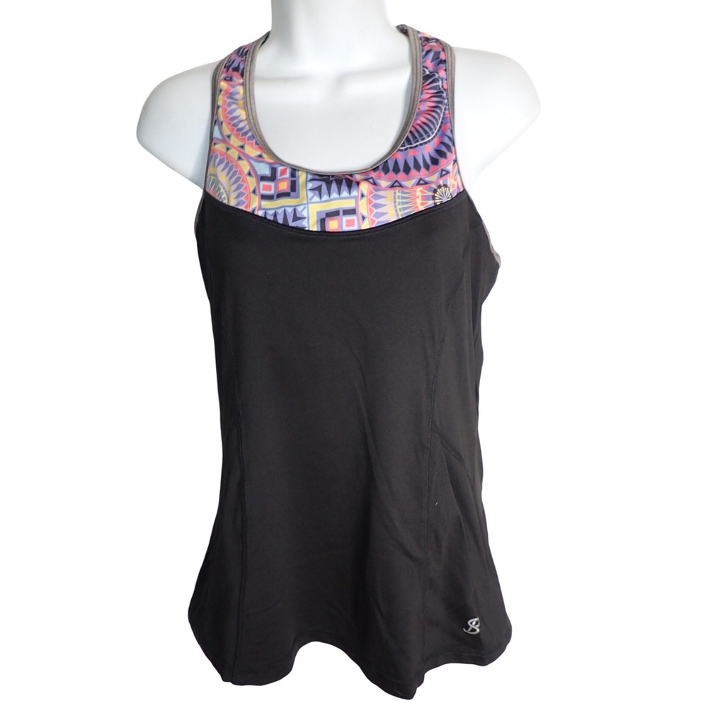 SofiBella Womens Tennis Athletic Tank Top Strappy Racerback Black Print Size M